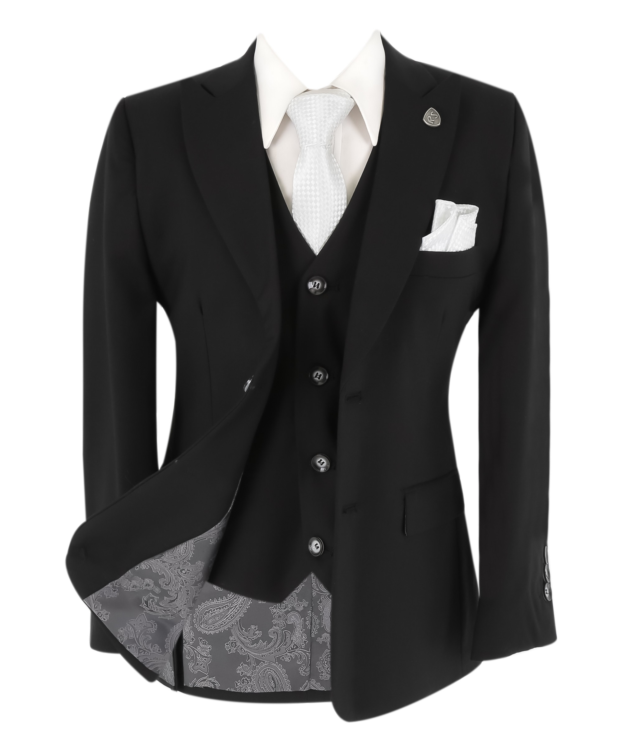 Slim-Fit-Anzug für Jungen, 3-teiliges Set in Schwarz