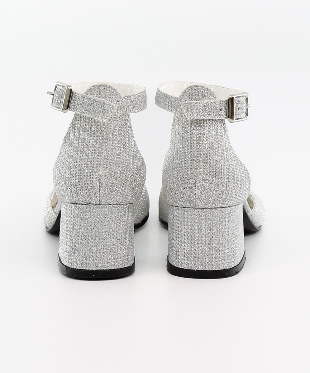 Mädchen Kommunion Schuhe mit Blockabsatz und Knöchelriemen - Silber