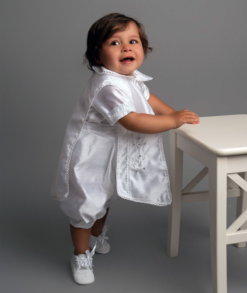 Luxurious Baby Boys White Christening Romper Set - 605