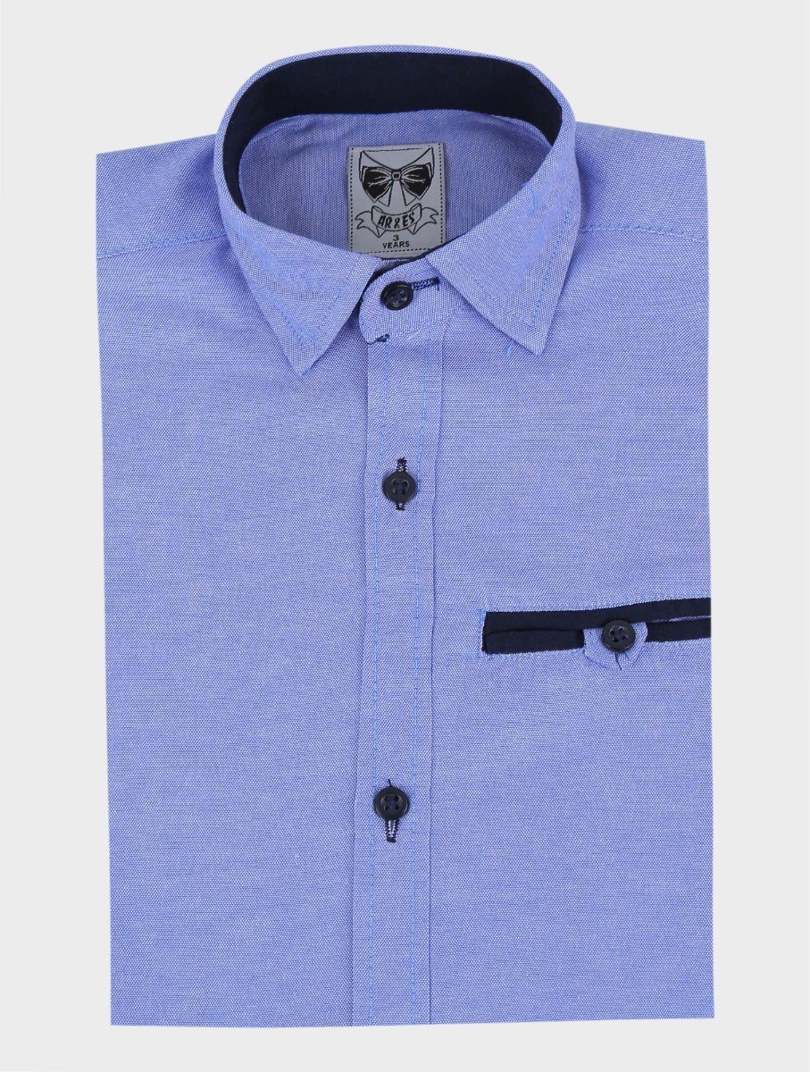 Boys Cotton Slim Fit Long Sleeve Shirt - RYAN  - Dark Blue