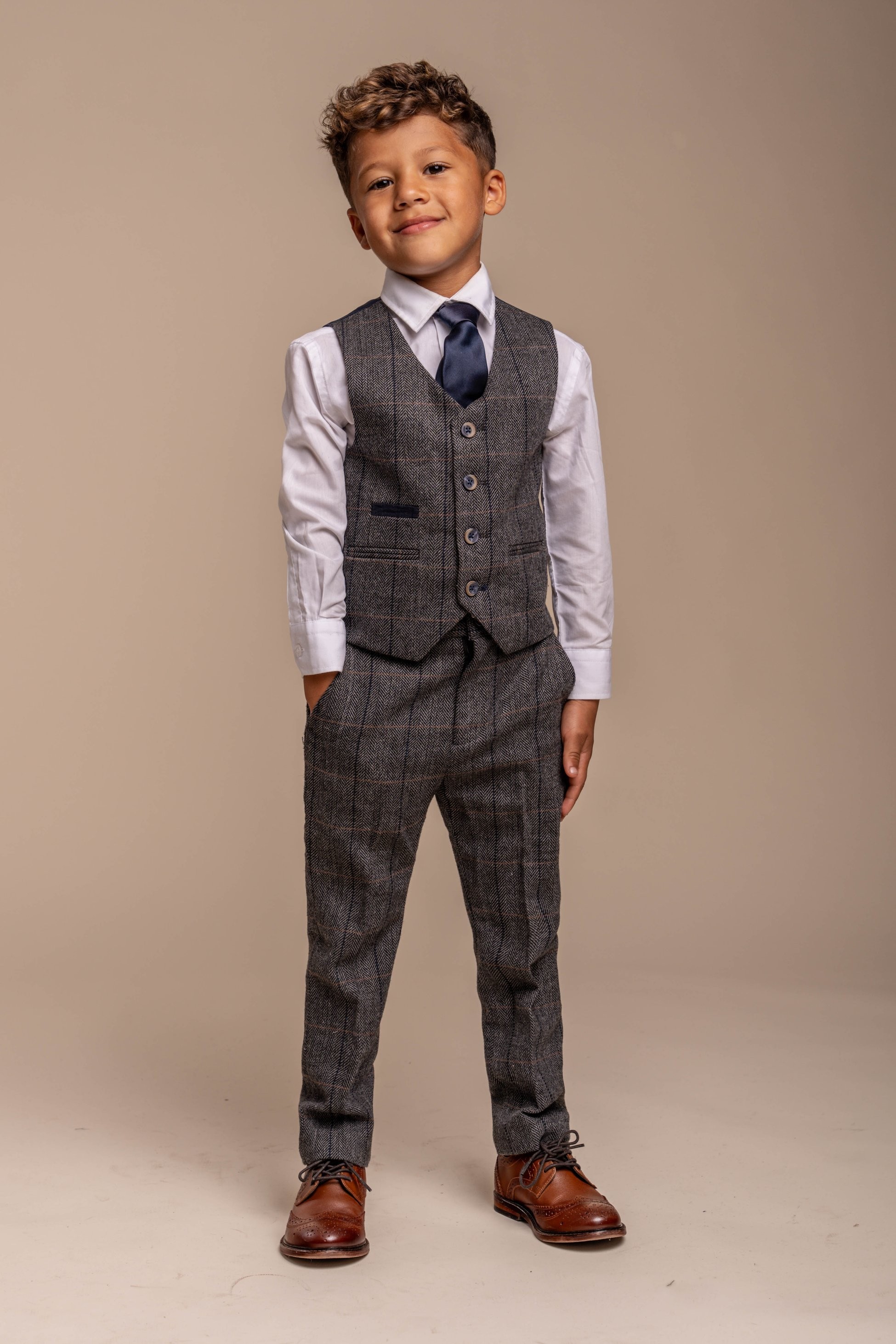 Peaky Blinders Jungen Anzug mit Tweed Karo Muster - Grau