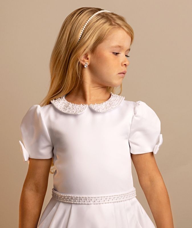 Robe blanche à col Peter Pan et manches bouffantes pour filles - LOTTIE