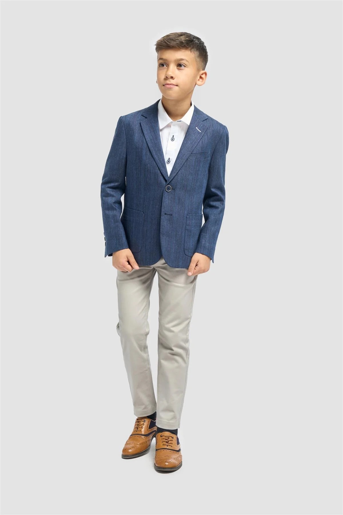 Jungen Leinenmischung Blazer mit Aufgesetzten Taschen - Luigi - Navy blau