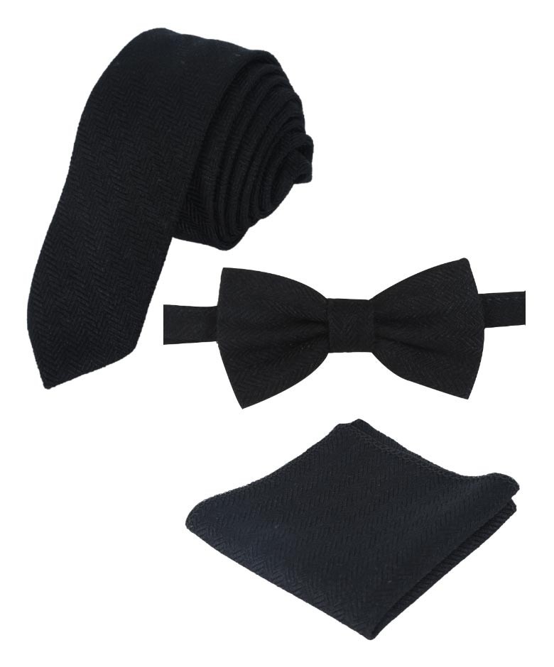 Men's & Boys Herringbone Tweed Pocket Handkerchief - Schwarz