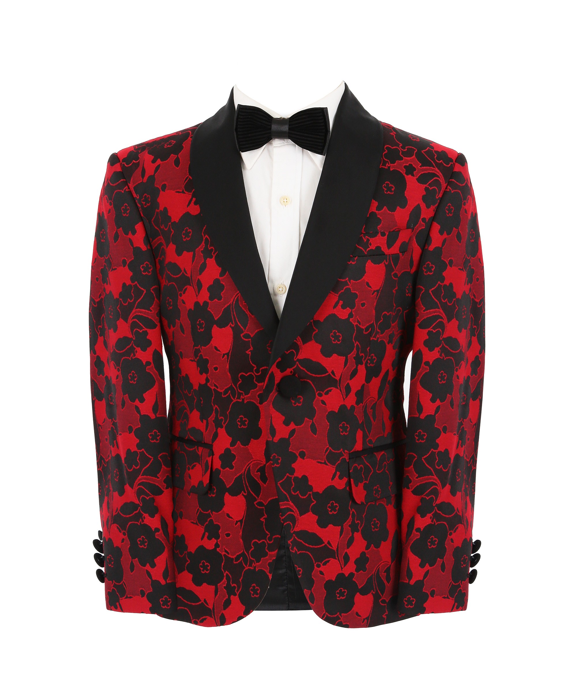 Costume Tuxedo à Imprimé Floral pour Garçons - Noir rouge