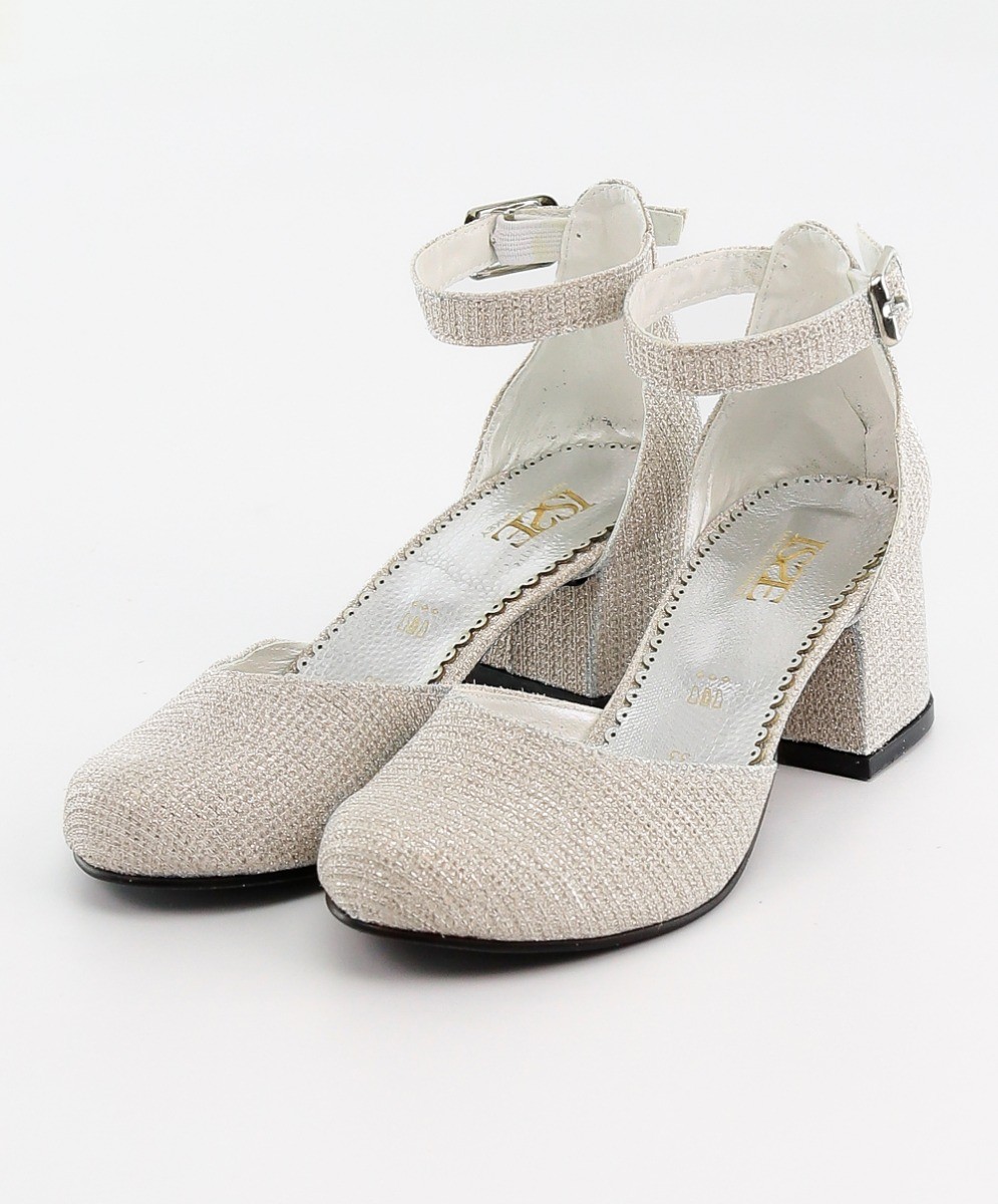 Mädchen Kommunion Schuhe mit Blockabsatz und Knöchelriemen - Creme