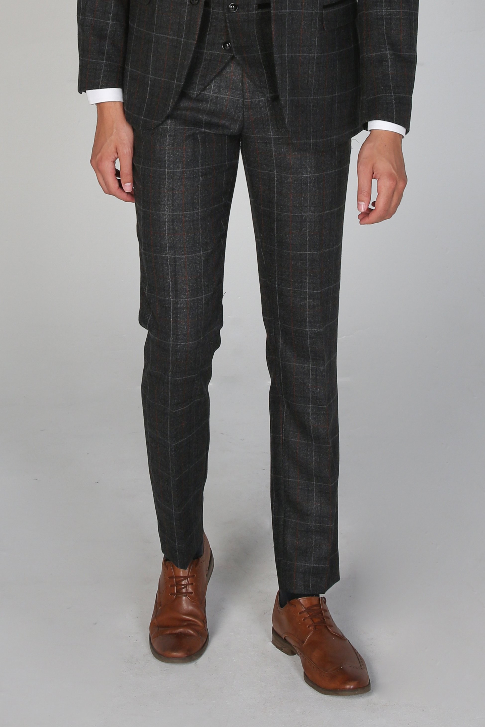 Men's Charcoal Grey Check Plaid Formal Pants- HARVEY