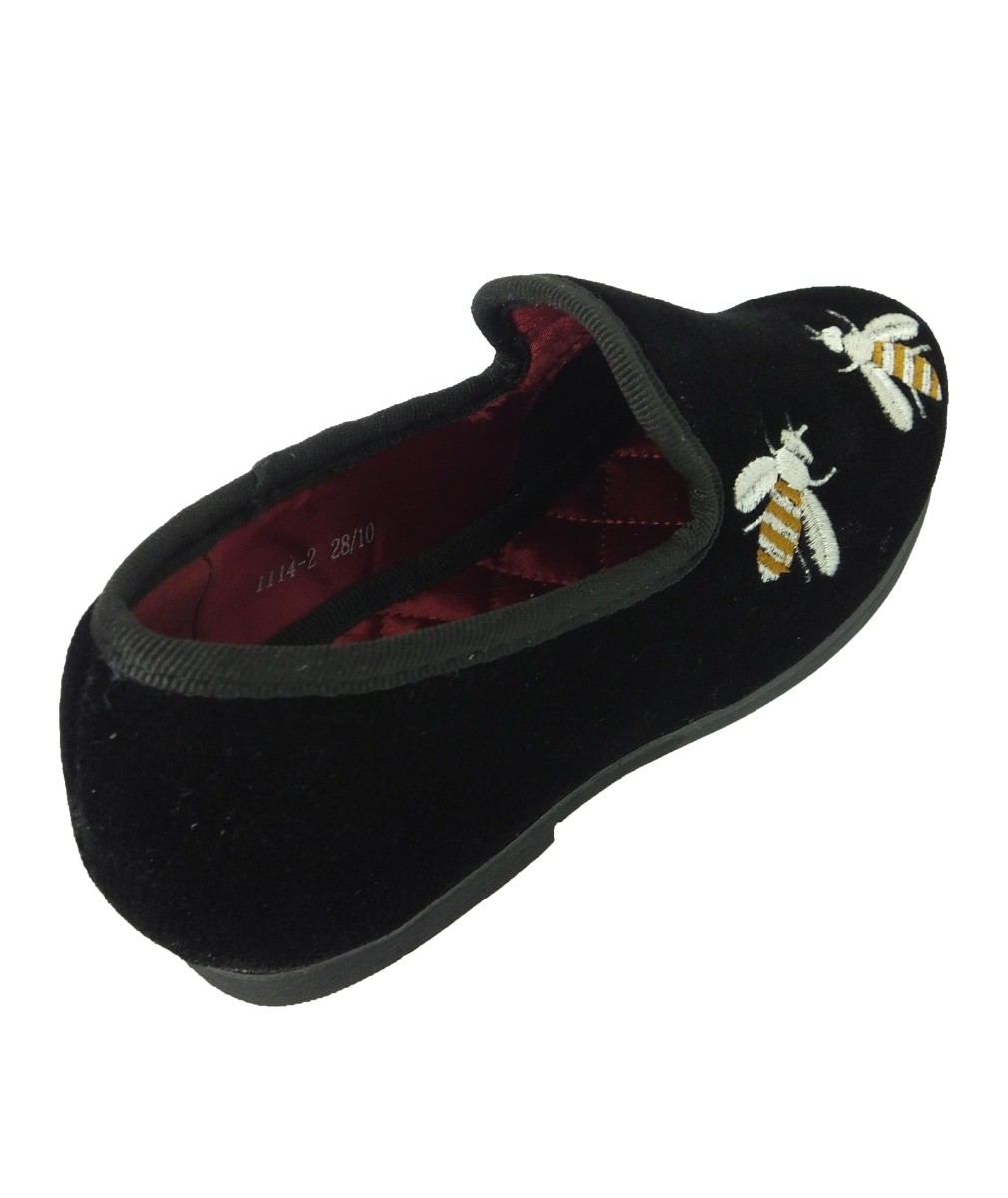 Boys Velvet Bee Embroidered Slip On Loafers