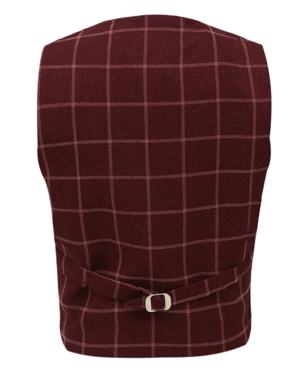 Boys Tweed Check Cotton Vest Set - Maroon - Burgundy