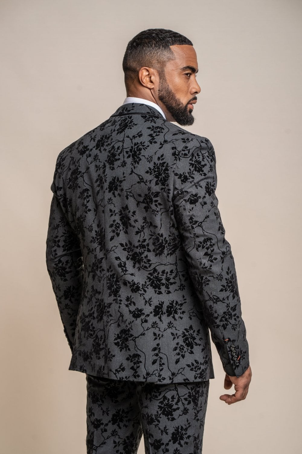 Men's Black Velvet Floral Embroidered Suit Jacket - GEORGI