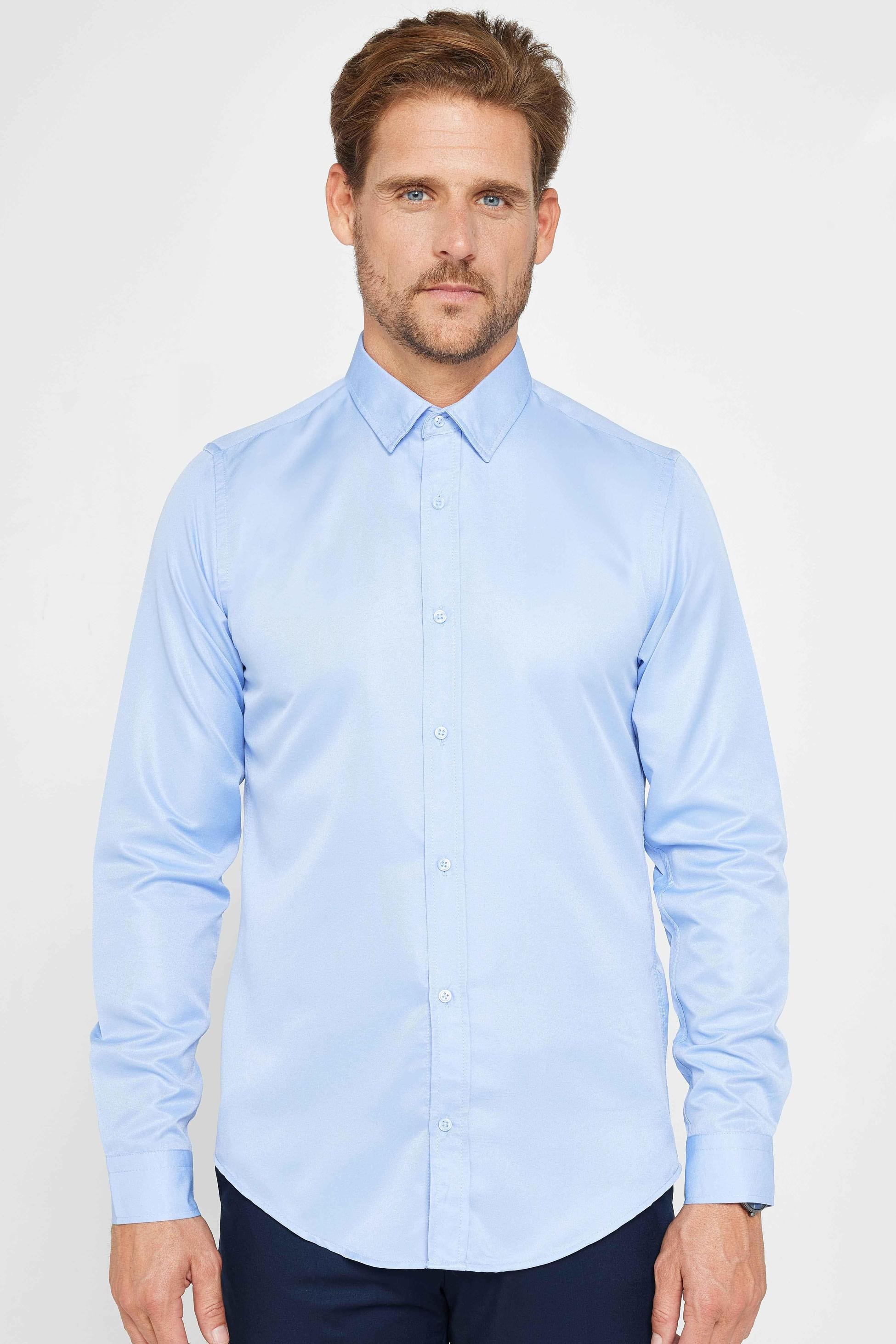 Herren Slim Fit Langarm-Hemd - POLY - Himmelblau