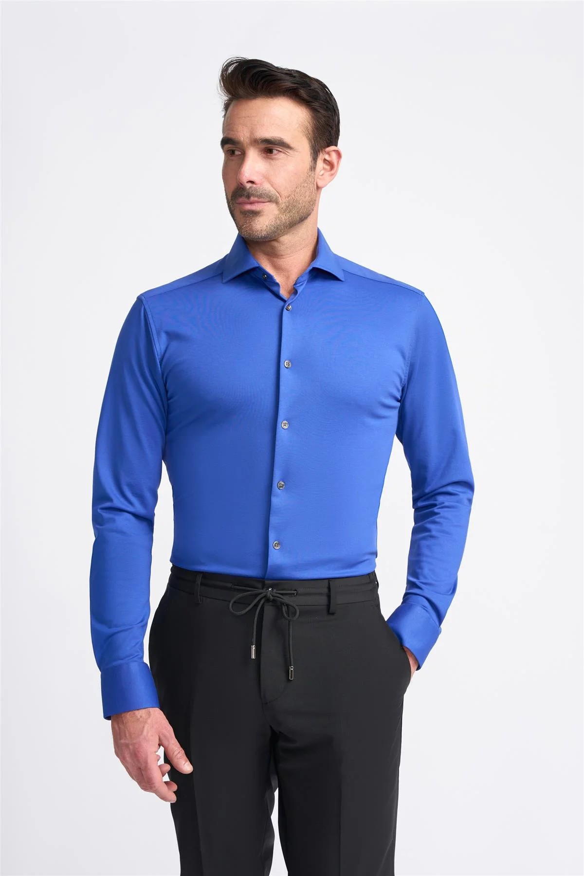 Chemise ajustée en coton à manches longues pour hommes - ASHLEY - Eleletrirc Blue