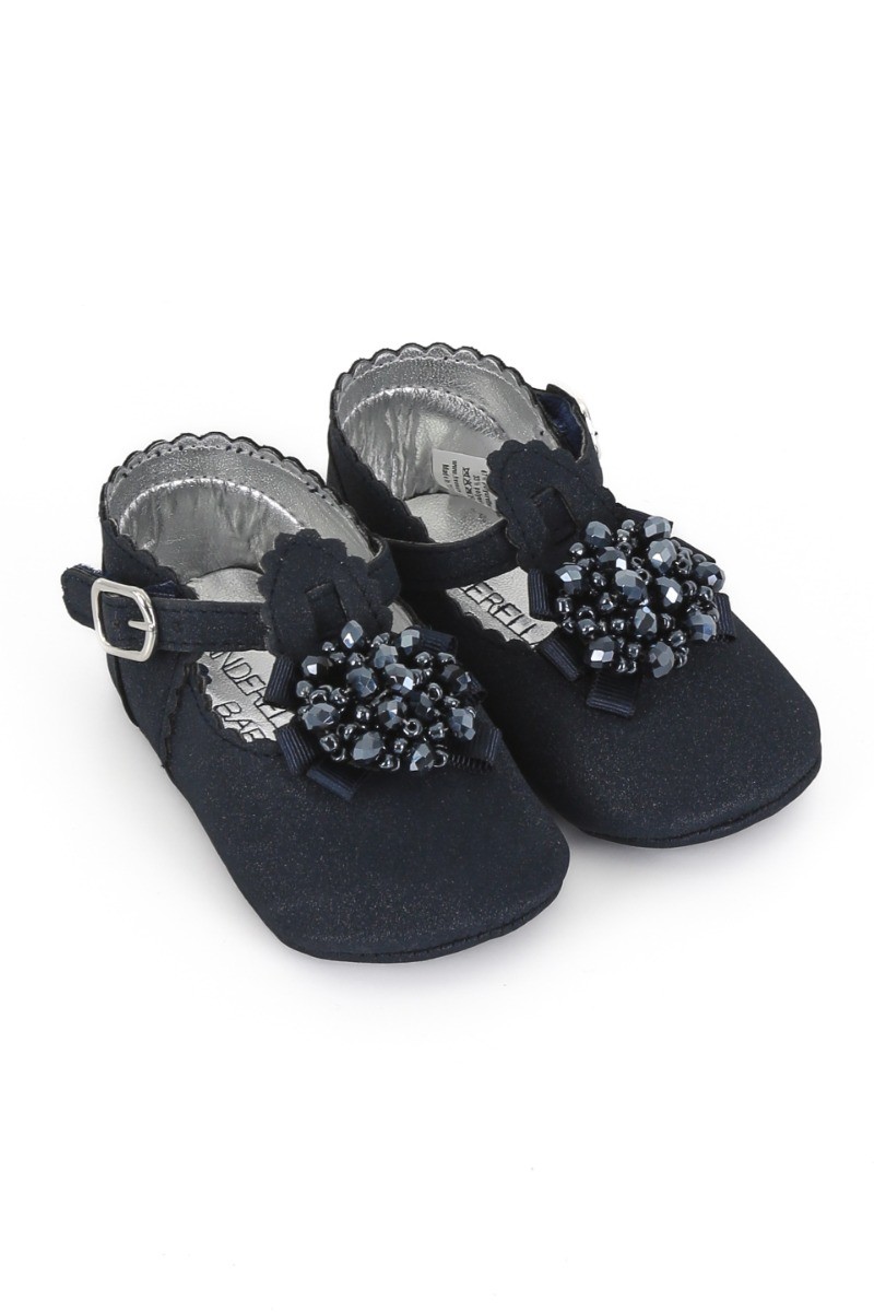 Baby Girls Pre-walker Shoes with Beaded Embellishmen - Navy Blue