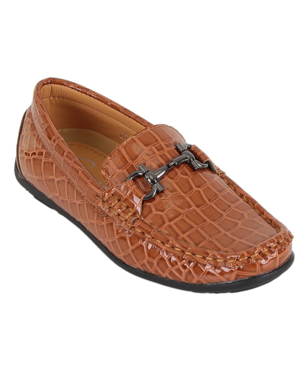 Boys Crocodile Hazel Slip on Loafer Patent Mocassin - Tan Brown