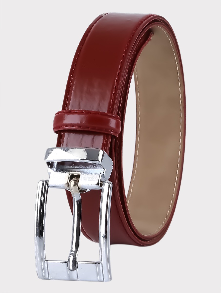Boys Leather Belt - Shinny  - Burgundy