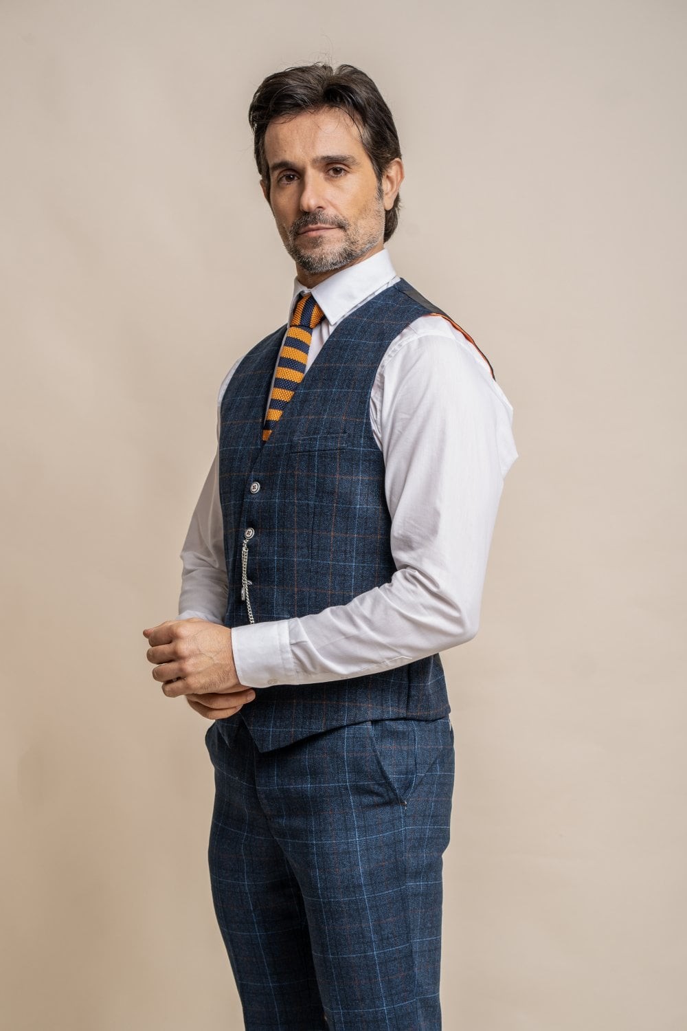 Costume en Tweed à Carreaux Fenêtre Bleu pour Homme - CODY