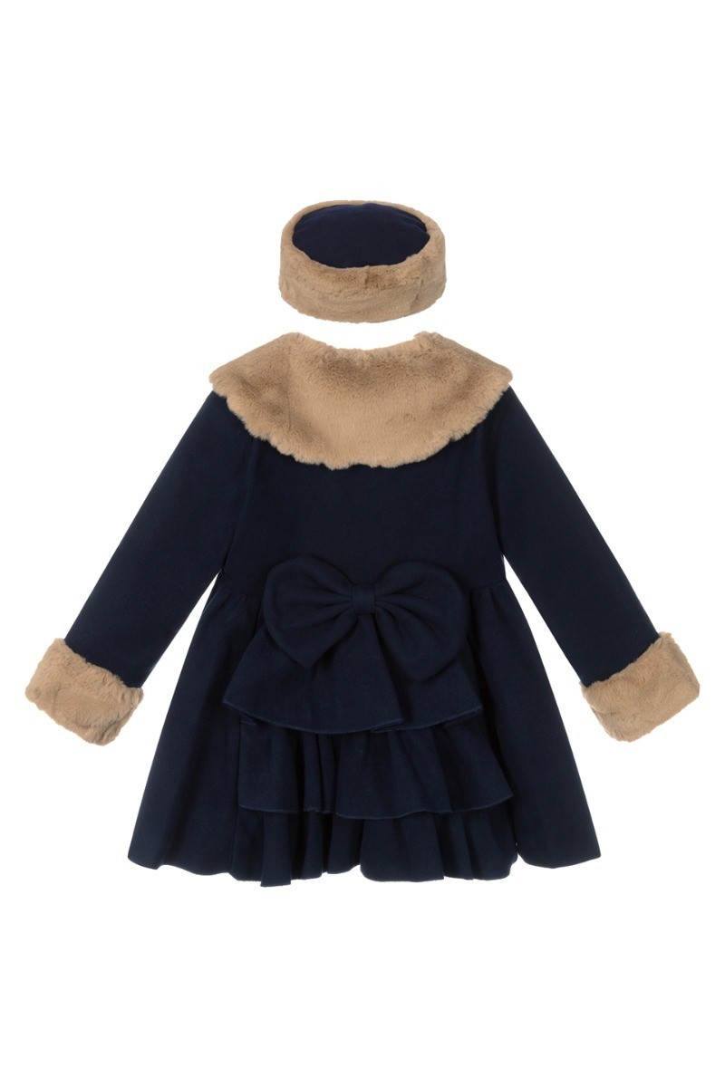 Mädchen Midi-Kleid Mantel mit Kunstpelz 2-Teiliges Set