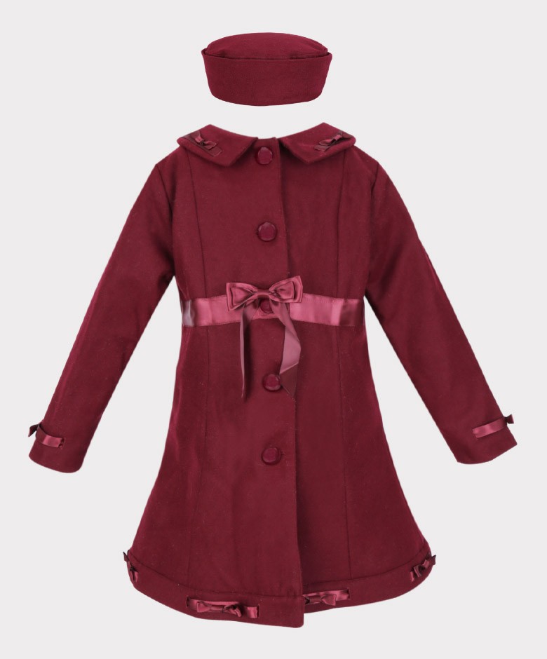 Ensemble manteau et chapeau en laine feutrée pour filles - Bourgogne