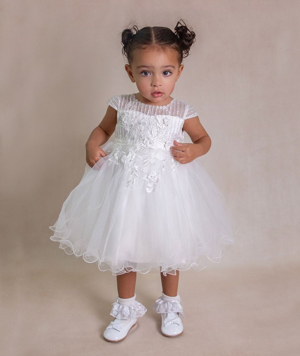 Baby & Girls Ivory Lace & Ruffled Tulle Dress - VERONICA