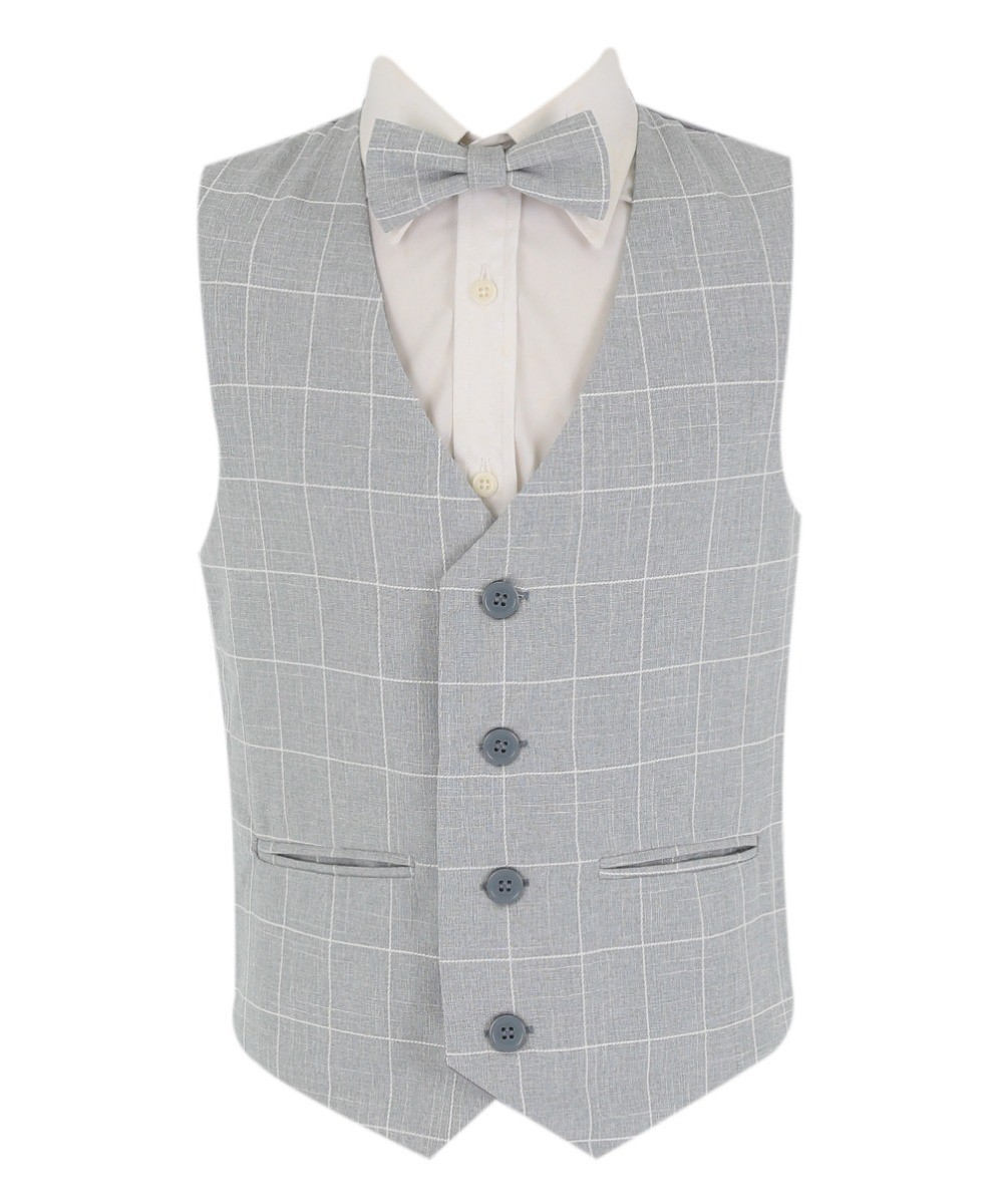 Boys Windowpane Check Grey Vest Set - E-SAM