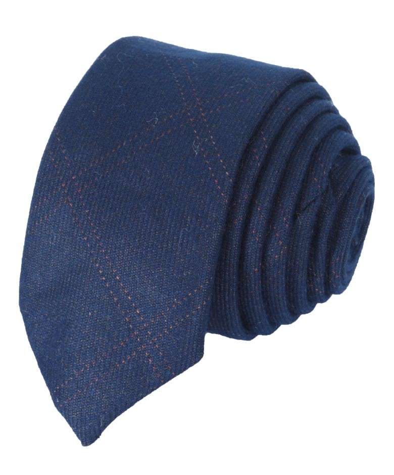 Jungen & Herren Tweed Karo Slim Krawatten-Set - Navy blau