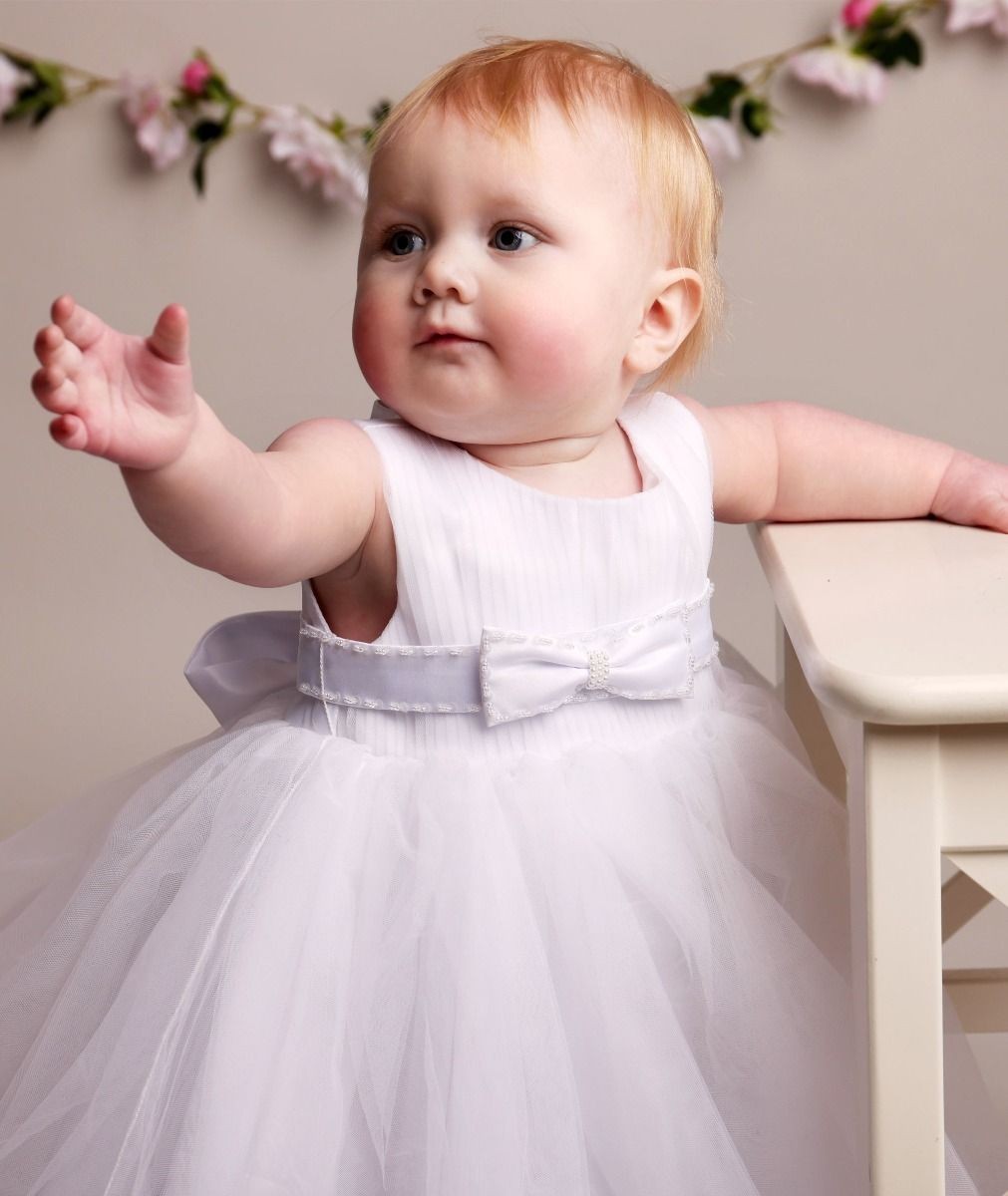 Baby Girls Pleated Bodice Christening Dress - CINDY