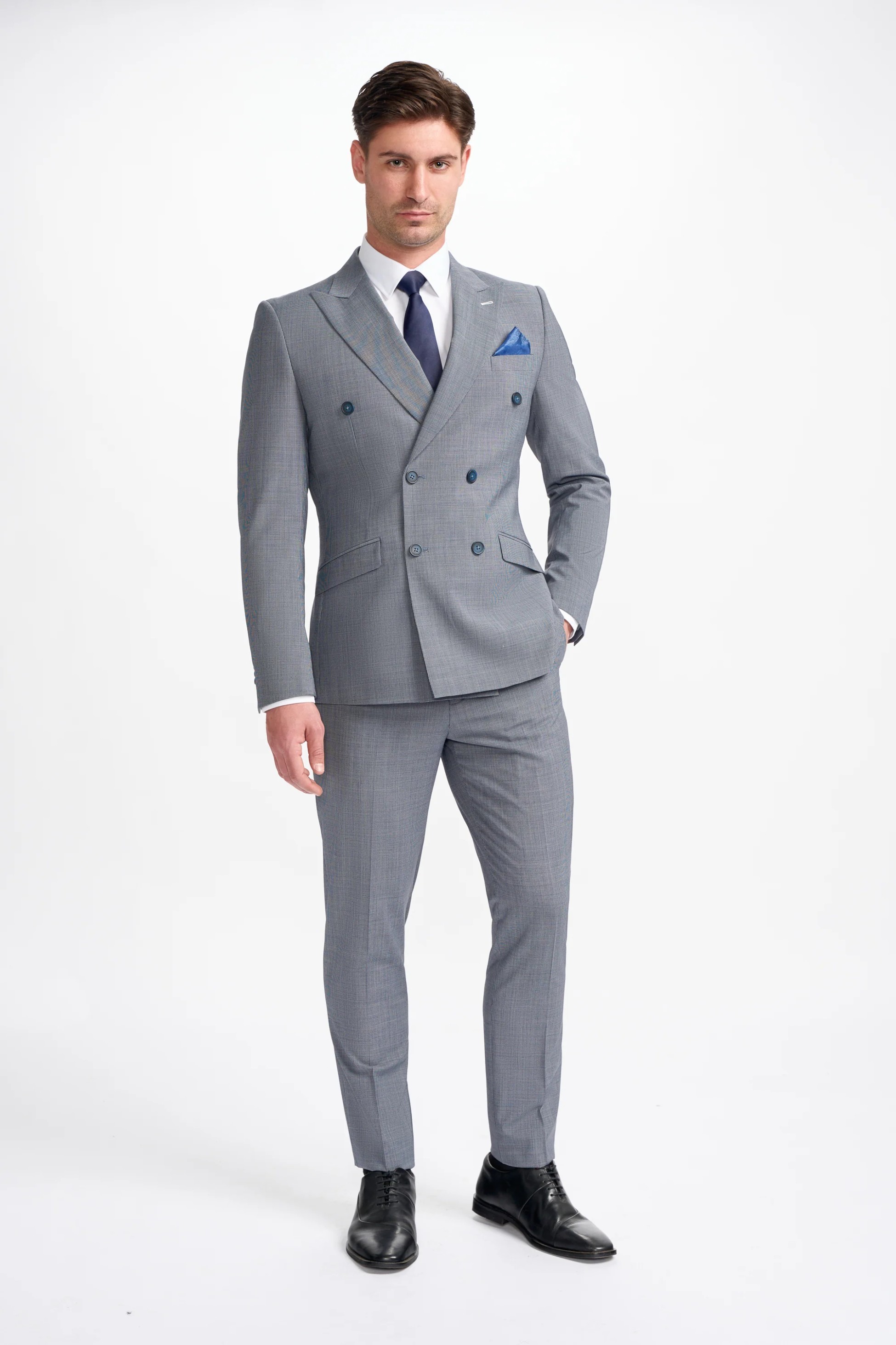 Men’s Grey Blue Puppytooth Suit Jacket – BOND D/B