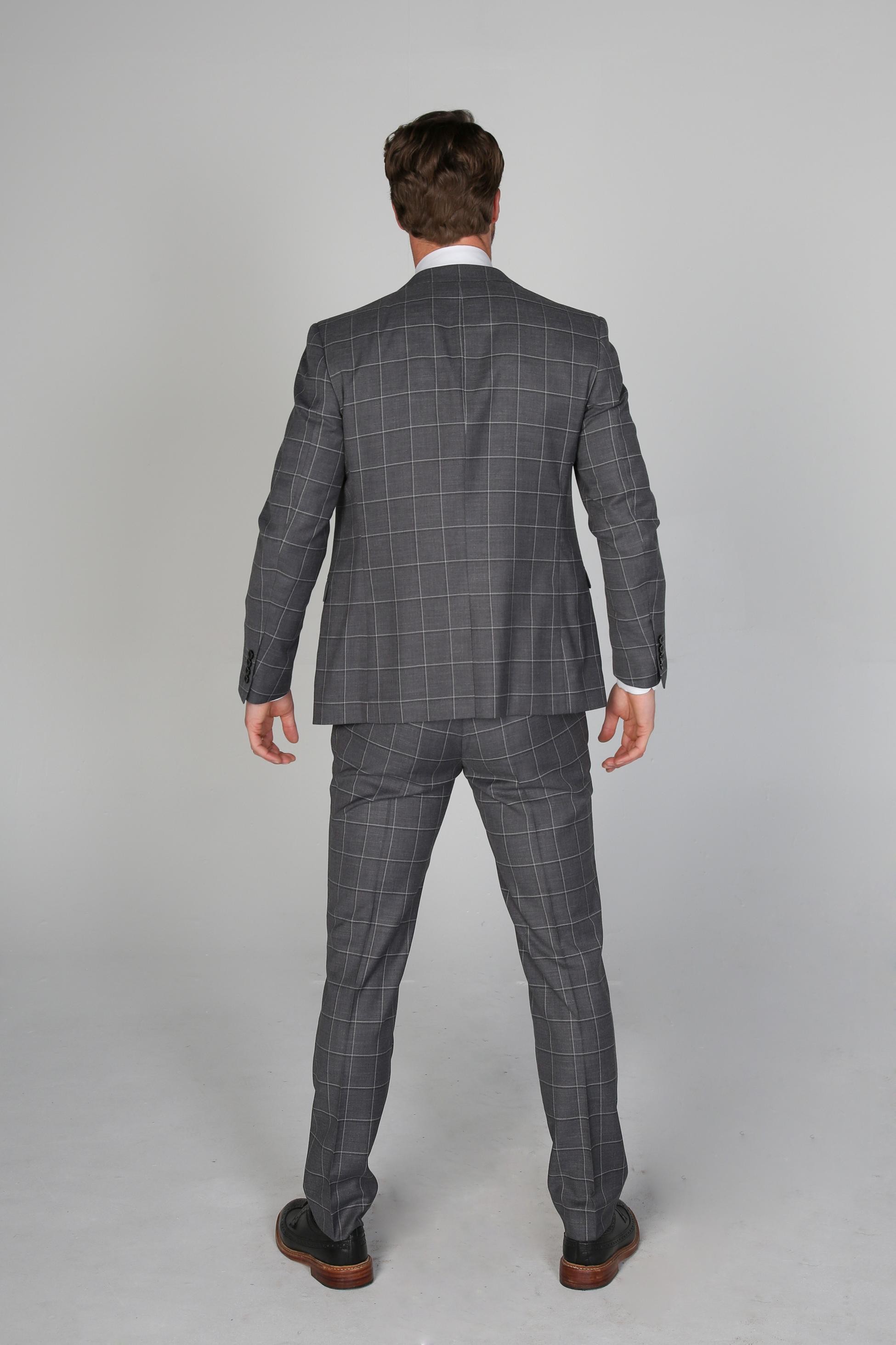 Herren Anzug mit Windowpane-Karomuster, Maßgeschneiderter Schnitt - HOBBS - Grau