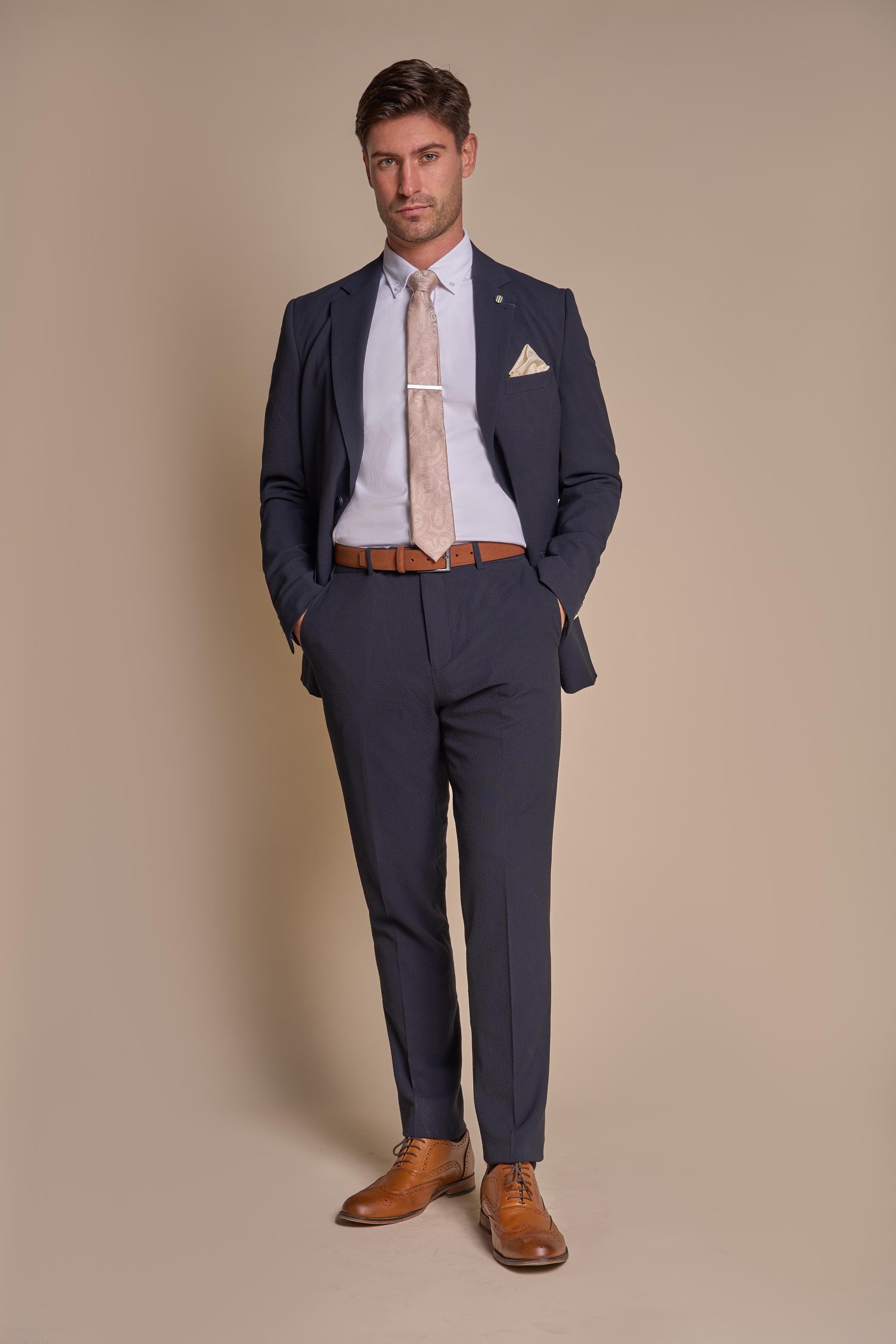 Herren Textured Slim Fit Anzug – SIREN - Navy blau