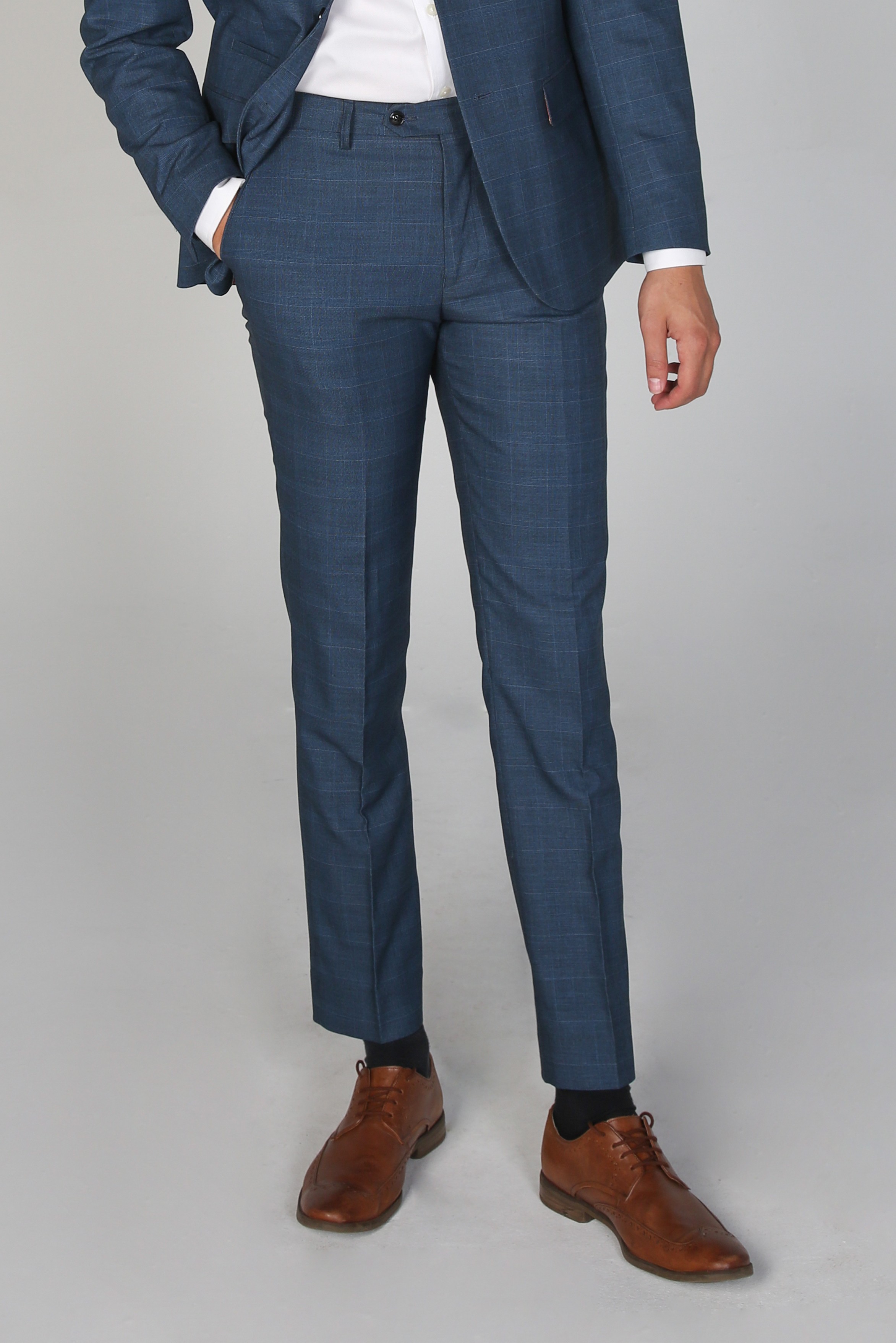 Men's Check Tailored Fit Navy Pants - VICEROY