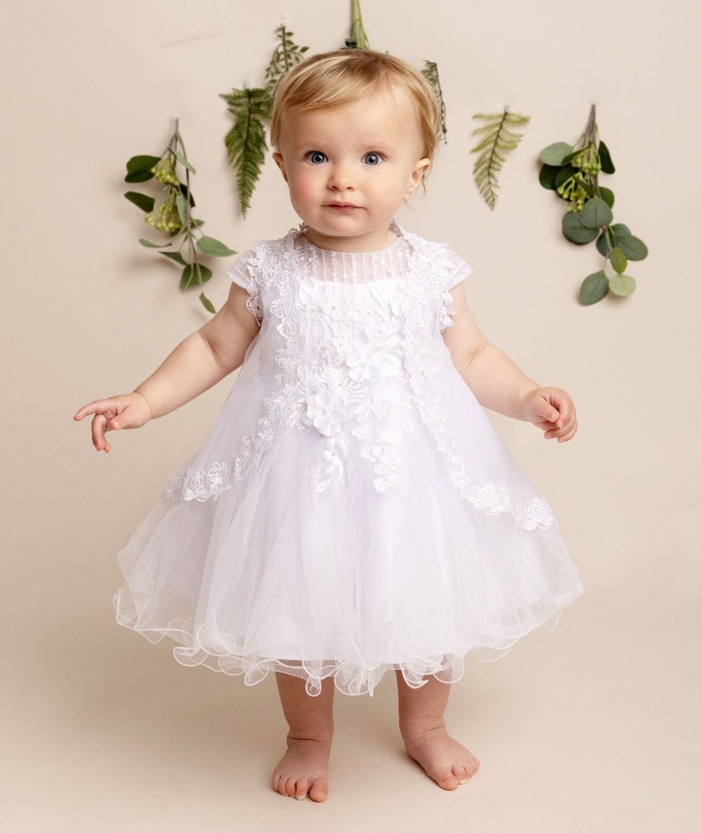 Baby Girls White Tulle & Lace Christening Dress - BONNIE