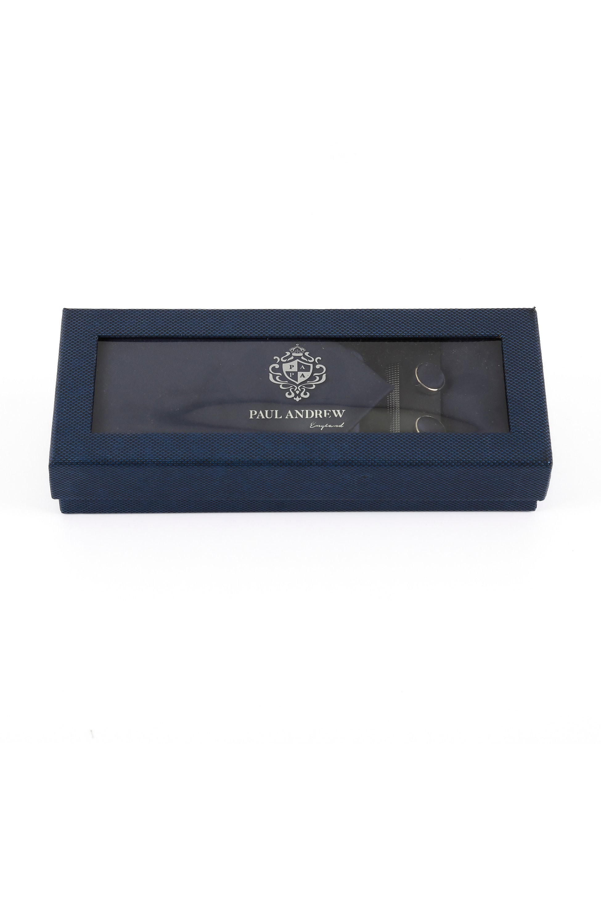 Männer Solide Satin Krawatte Manschettenknopf 4 Teilige Hochzeitsgeschenkset Set - Navy blau
