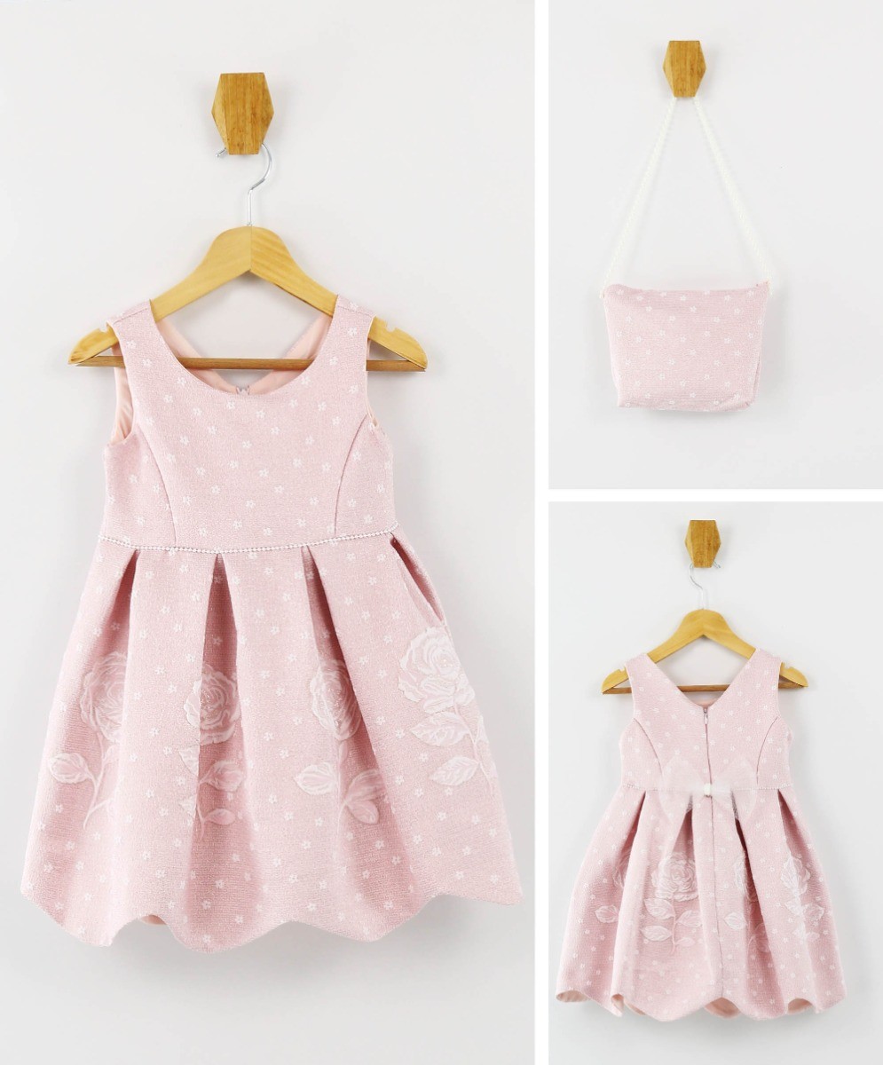Mädchen Kleid mit Blumenstickerei Set - Baby Pink