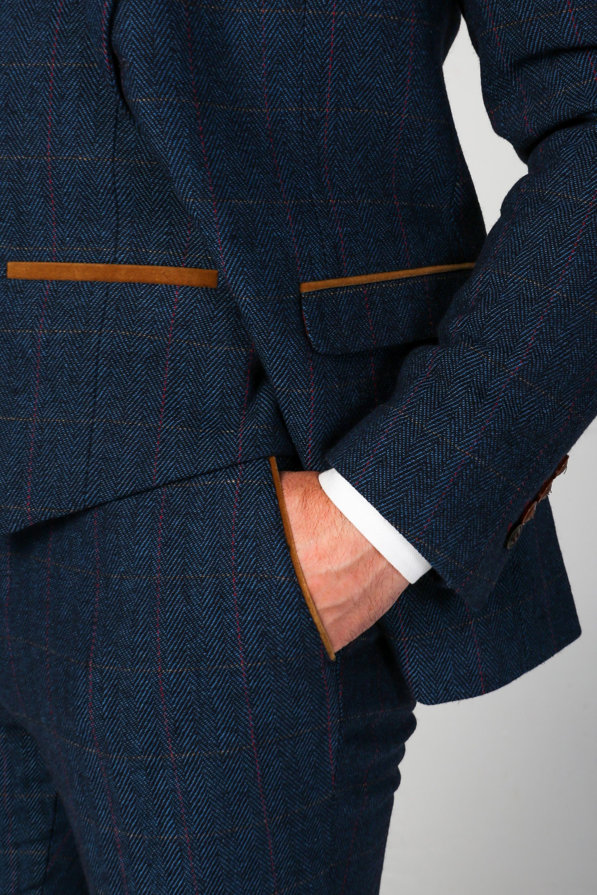 Herren Formelle Tweed Herringbone Marineblaue Maßgeschneiderte Hosen für Hochzeiten & Besondere Anlässe