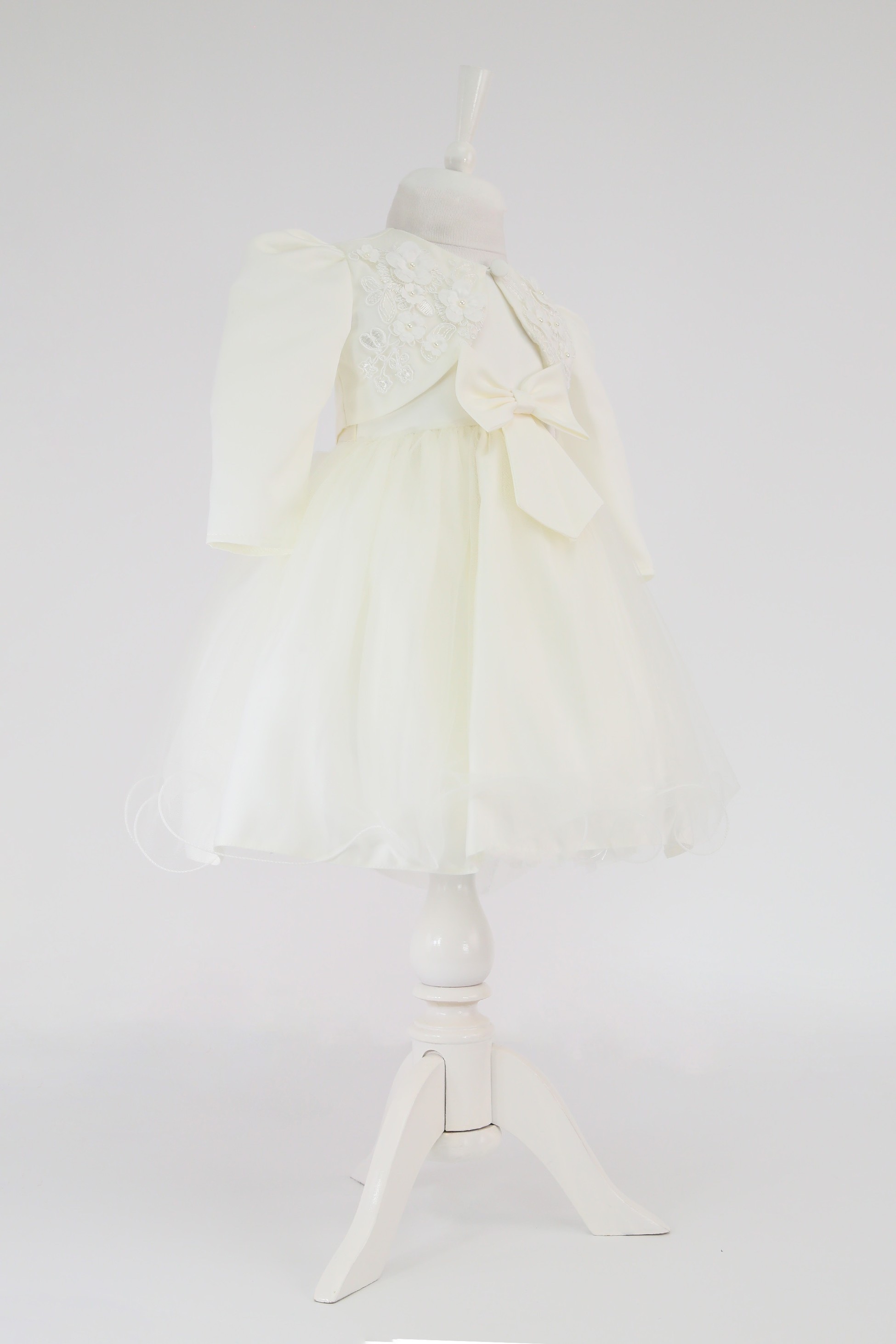 Baby-Mädchen-Ärmelloses Kleid mit Blumen-Bolero - B1176 - Elfenbein