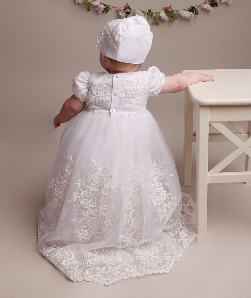 Baby Mädchen Erbstück Spitzen-Taufkleid & Haube - ALEXA - Weiß