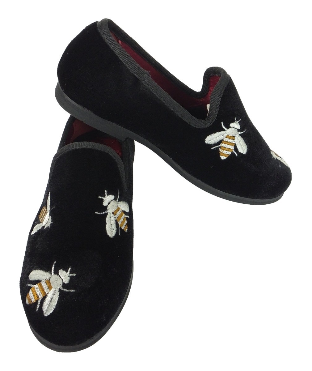 Boys Velvet Bee Embroidered Slip On Loafers