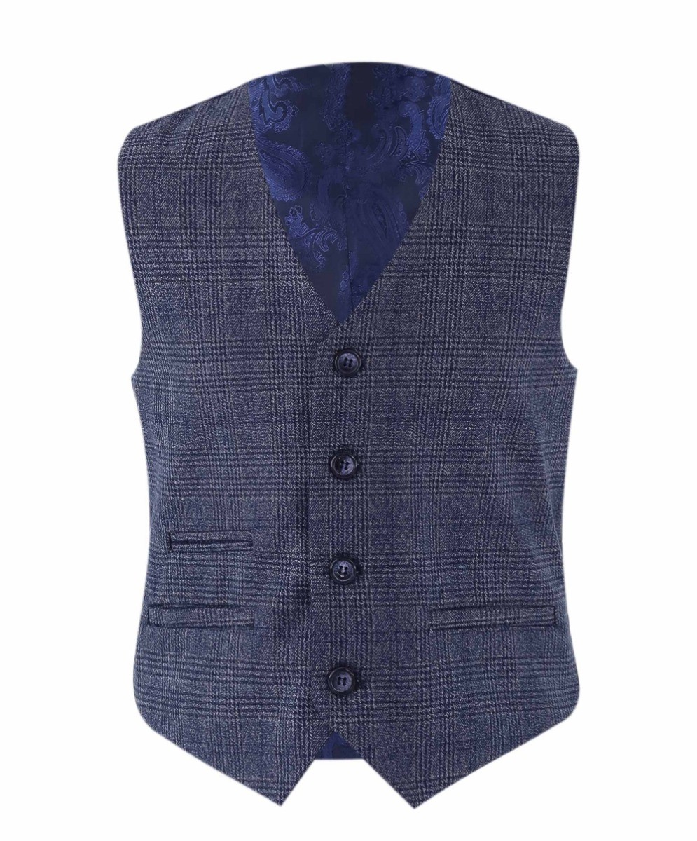 Jungen Tweed Karo Blauer Anzug - GRAHAM - Blau