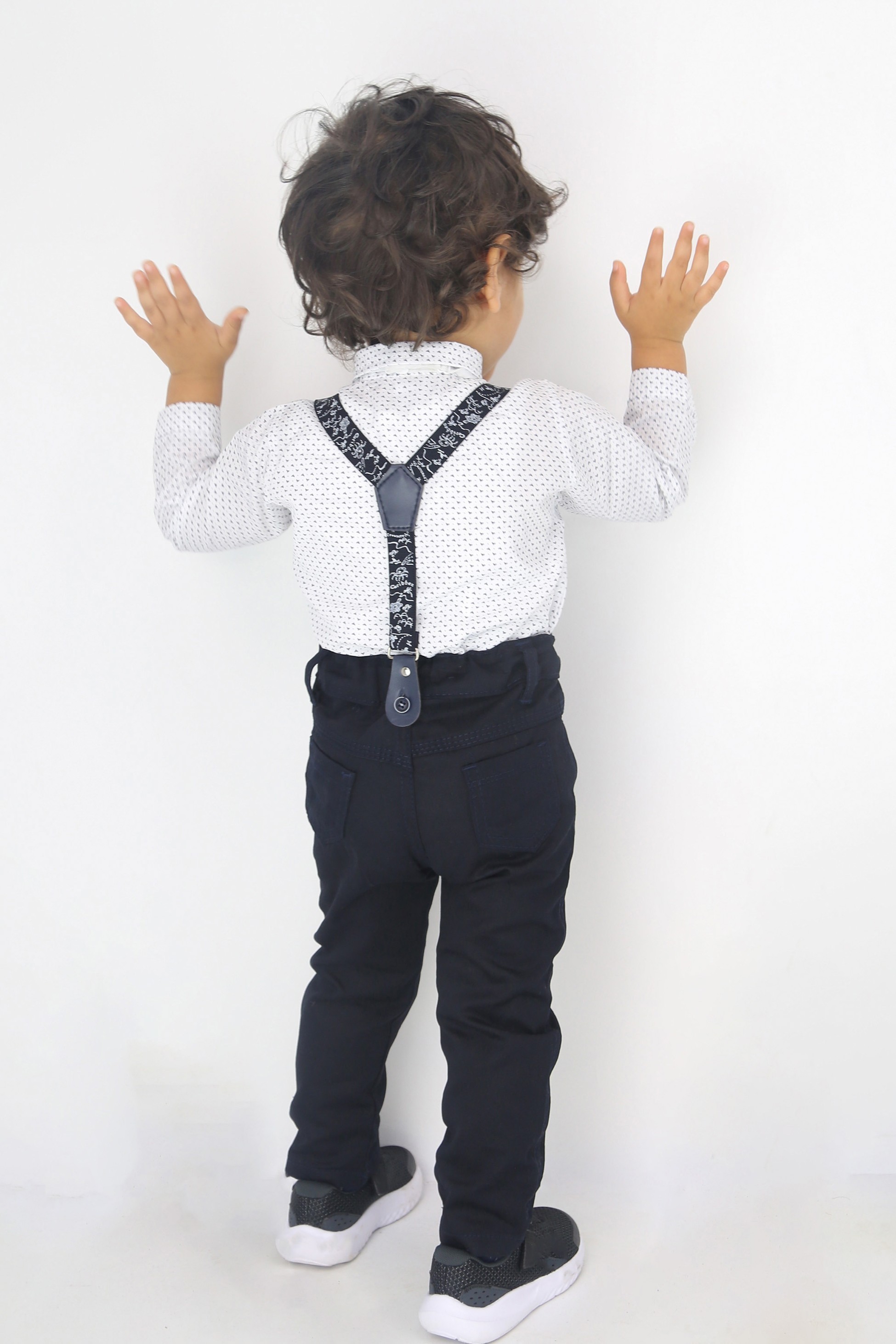 Baby Jungen Gentleman Outfit - 4-teiliges Hosenträger-Anzug-Set - BIRD - Navy