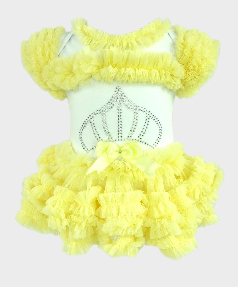 Baby Girl Tulle Cotton Tutu Bodysuit - Lemon Yellow