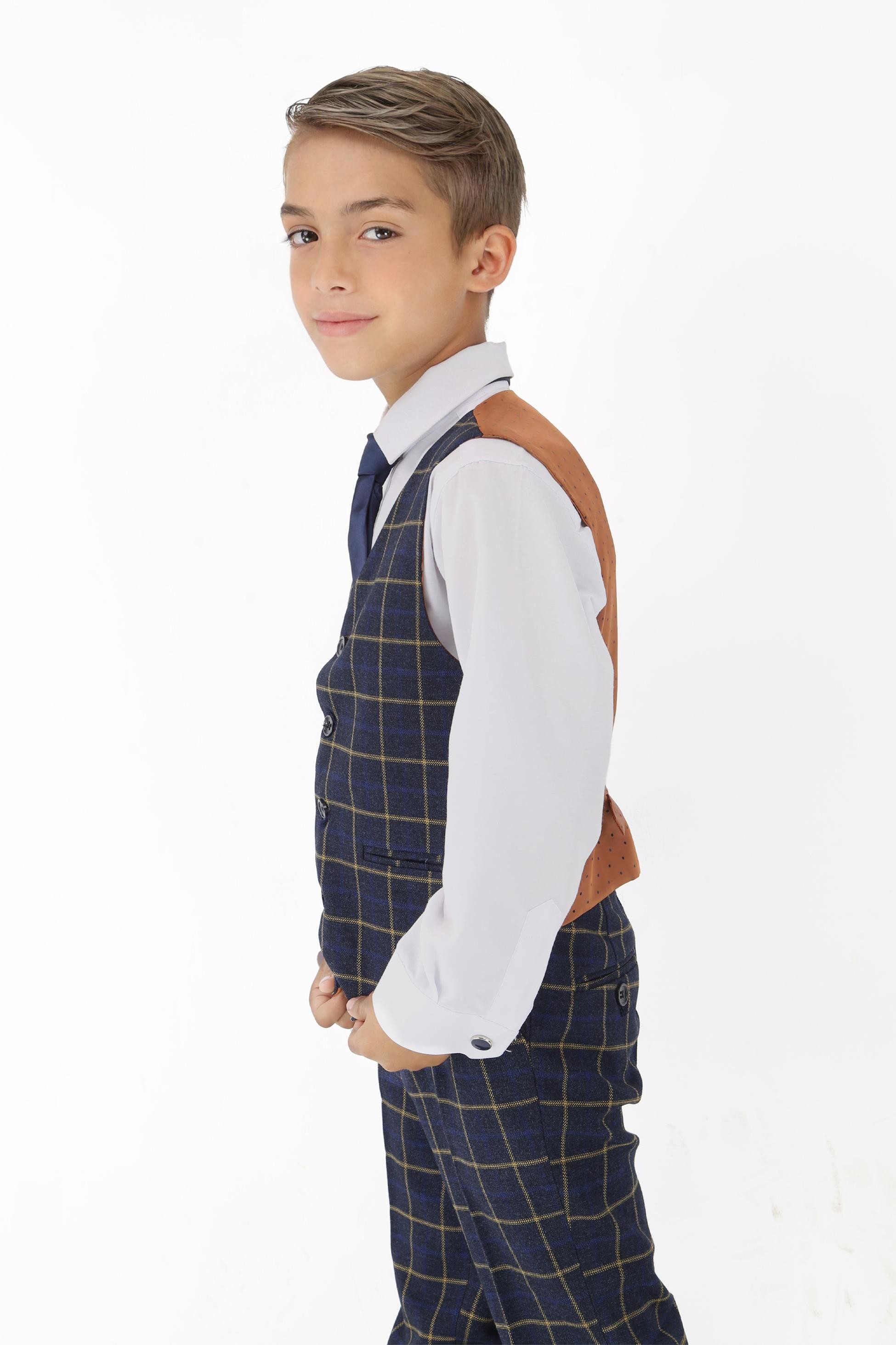 Boys Navy Blue Retro Check Suit