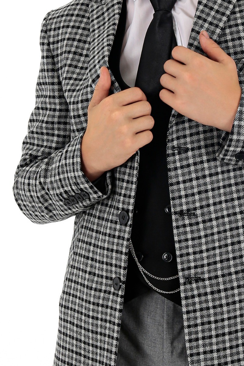 Jungen Woll-Birdseye-Tweed-Midi-Mantel mit schmaler Passform