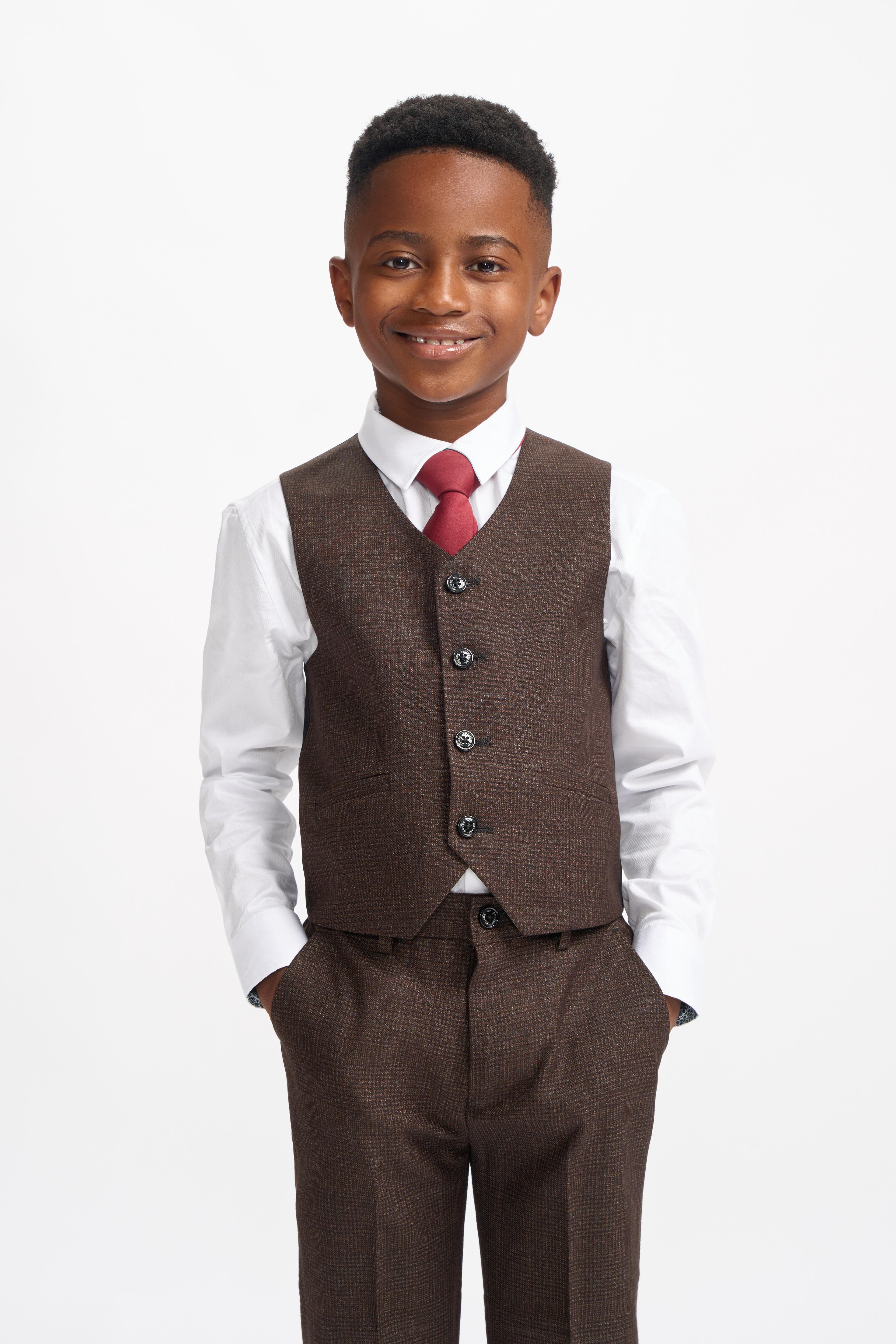 Boys Slim Fit Tweed Check Suit - CARIDI