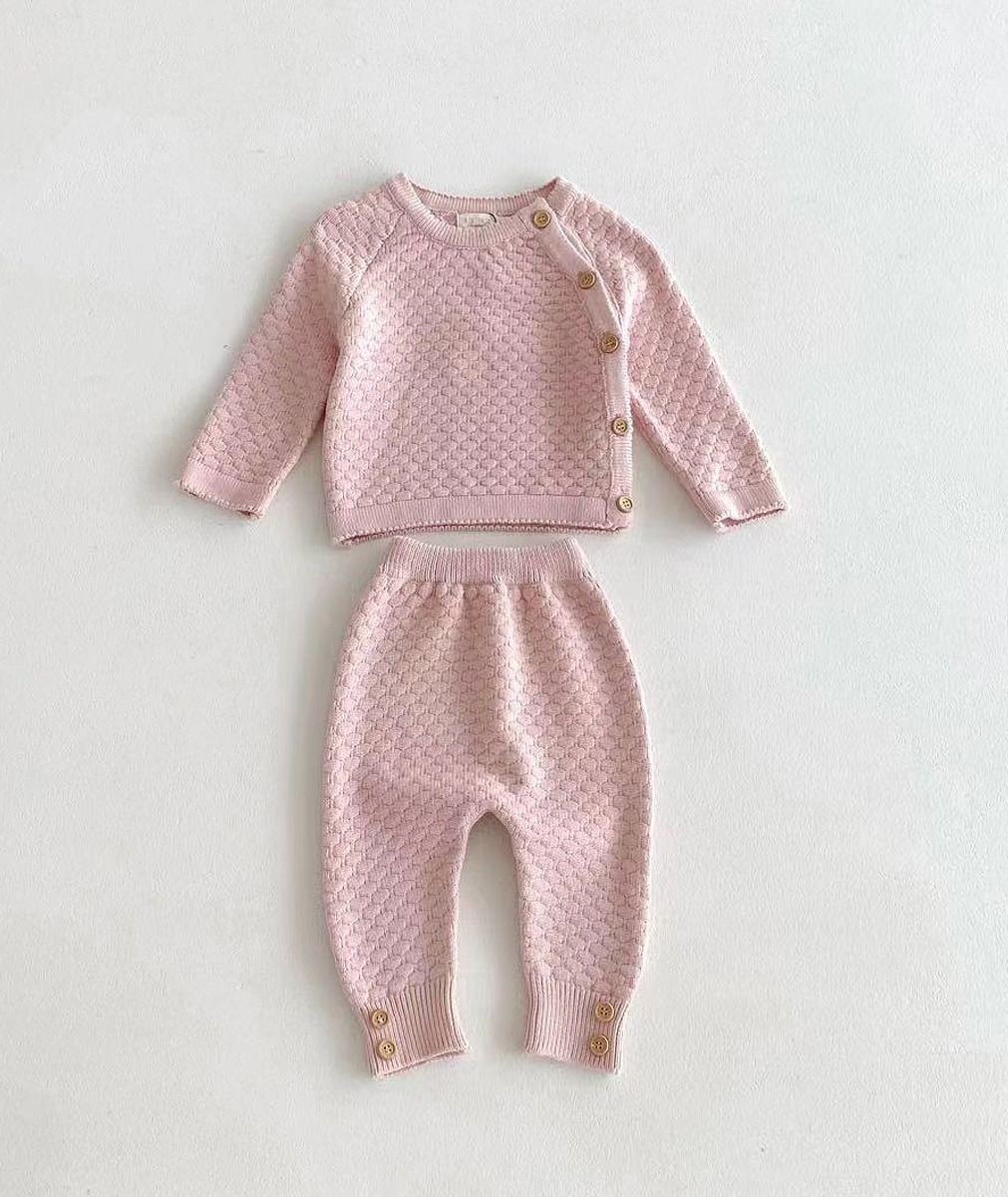 Strickpullover- und Leggings-Set mit Wabenmuster für Babymädchen - 2403 - Rosa