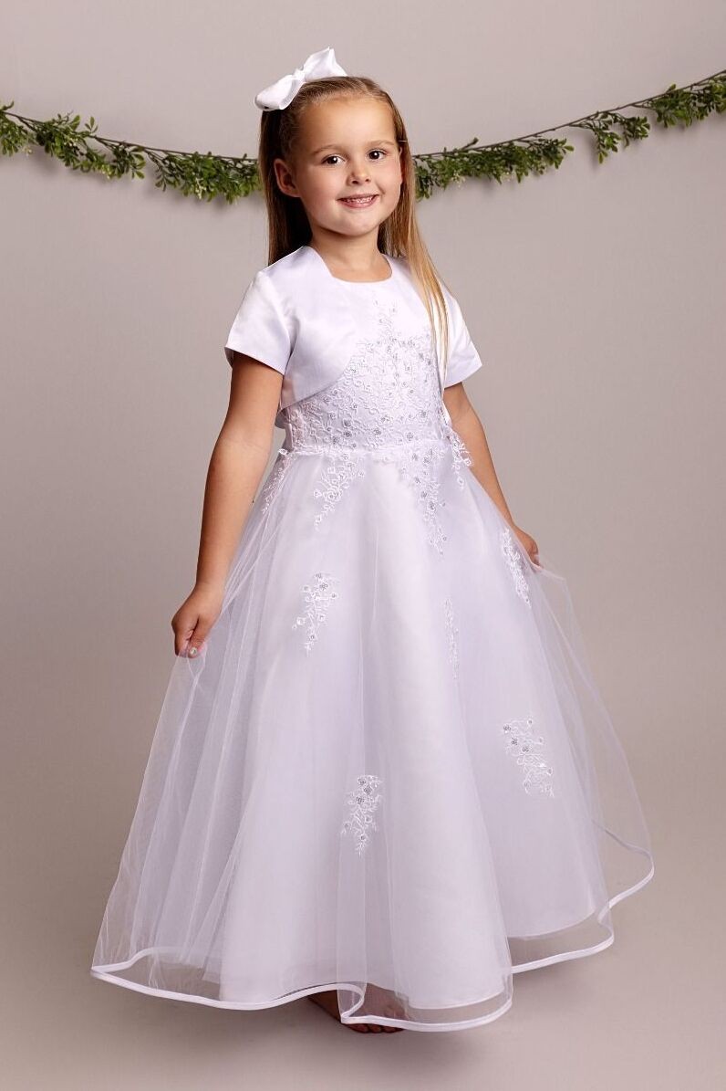 Robe en Dentelle Blanche pour Fille de Fleurs avec Boléro - BEXLEY