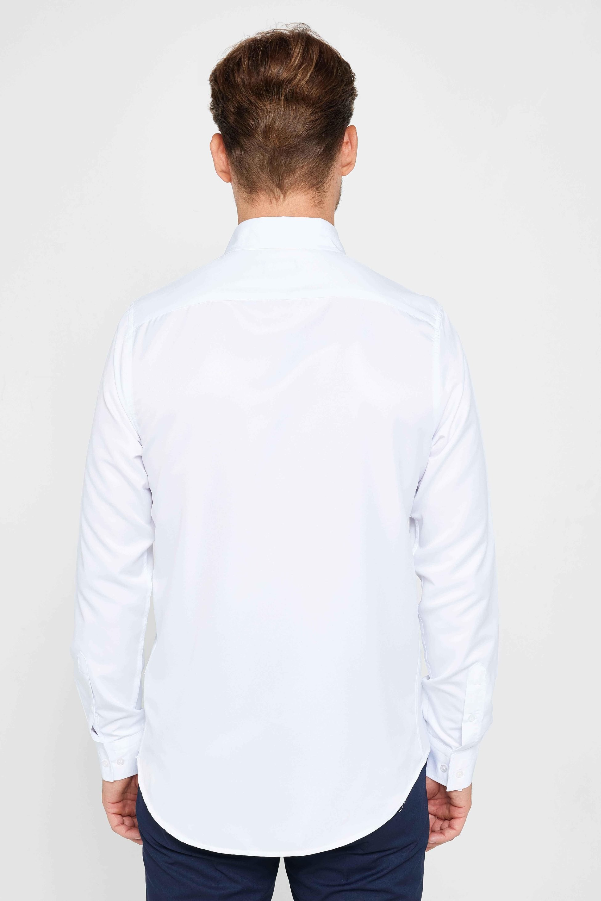 Herren Slim Fit Langarm-Hemd - POLY - Weiß