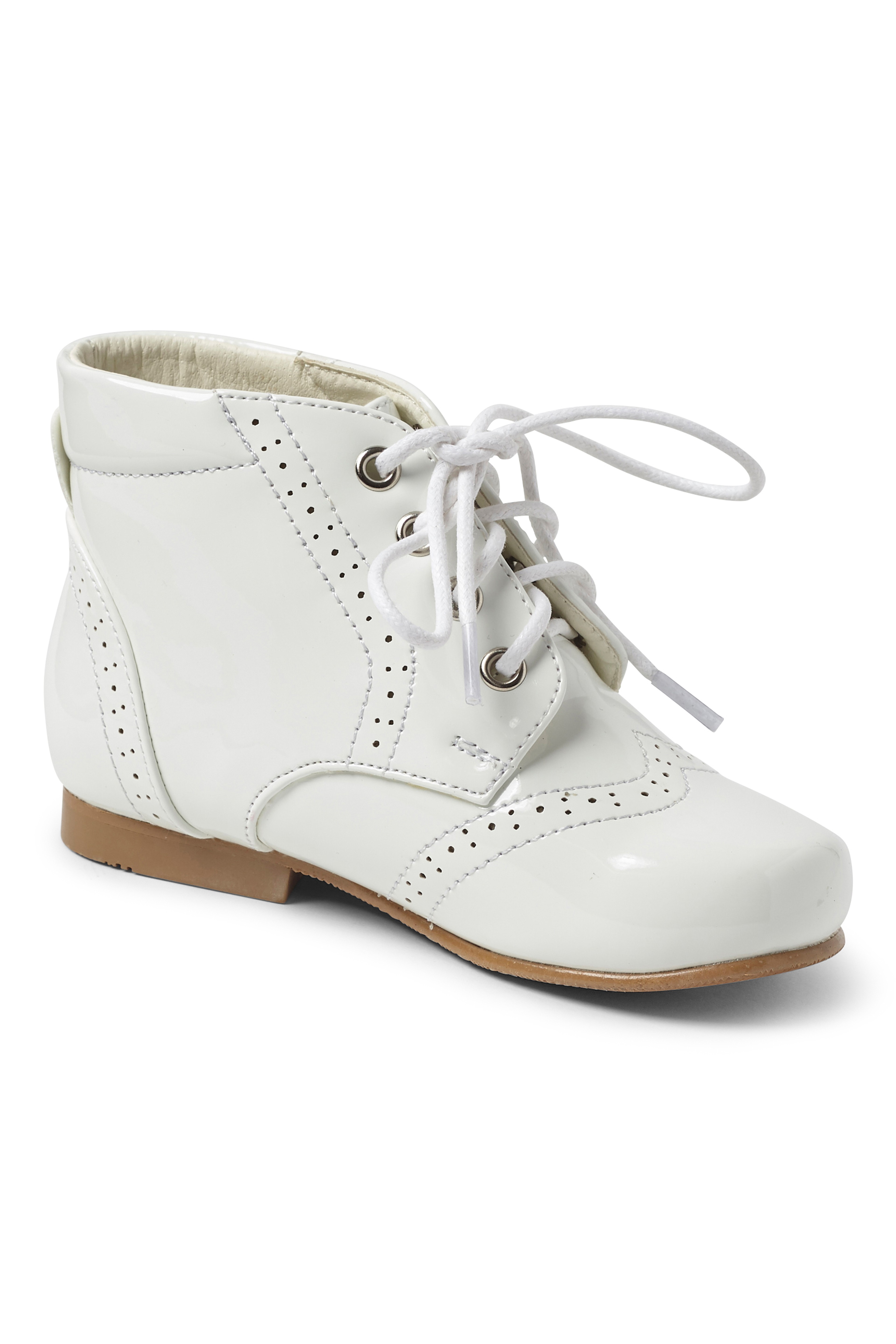 Unisex Kids Patent Leather Brogue Ankle Boots - QUINN  - White