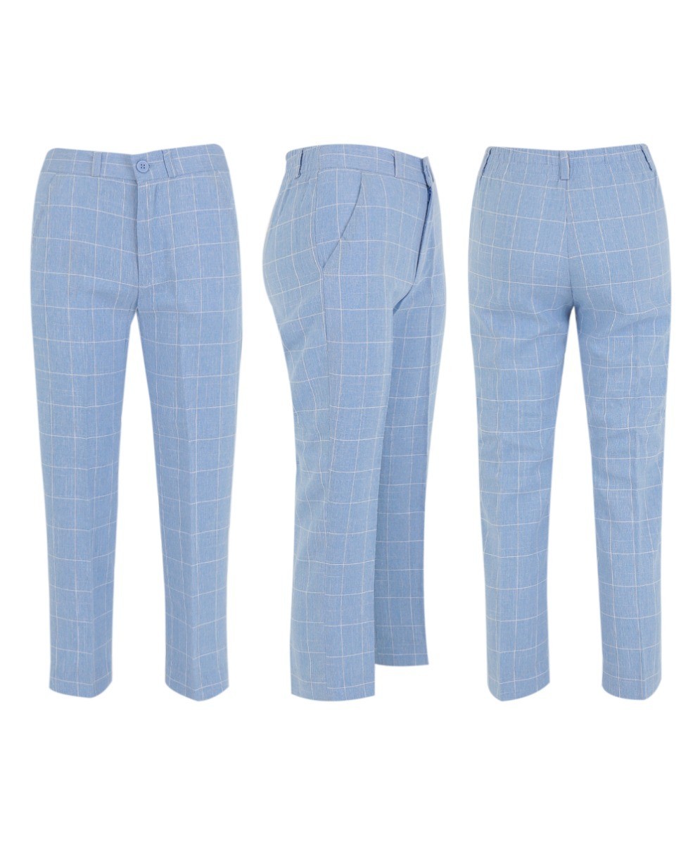 Boys Windowpane Check Blue Vest Set - E-SAM - Trousers