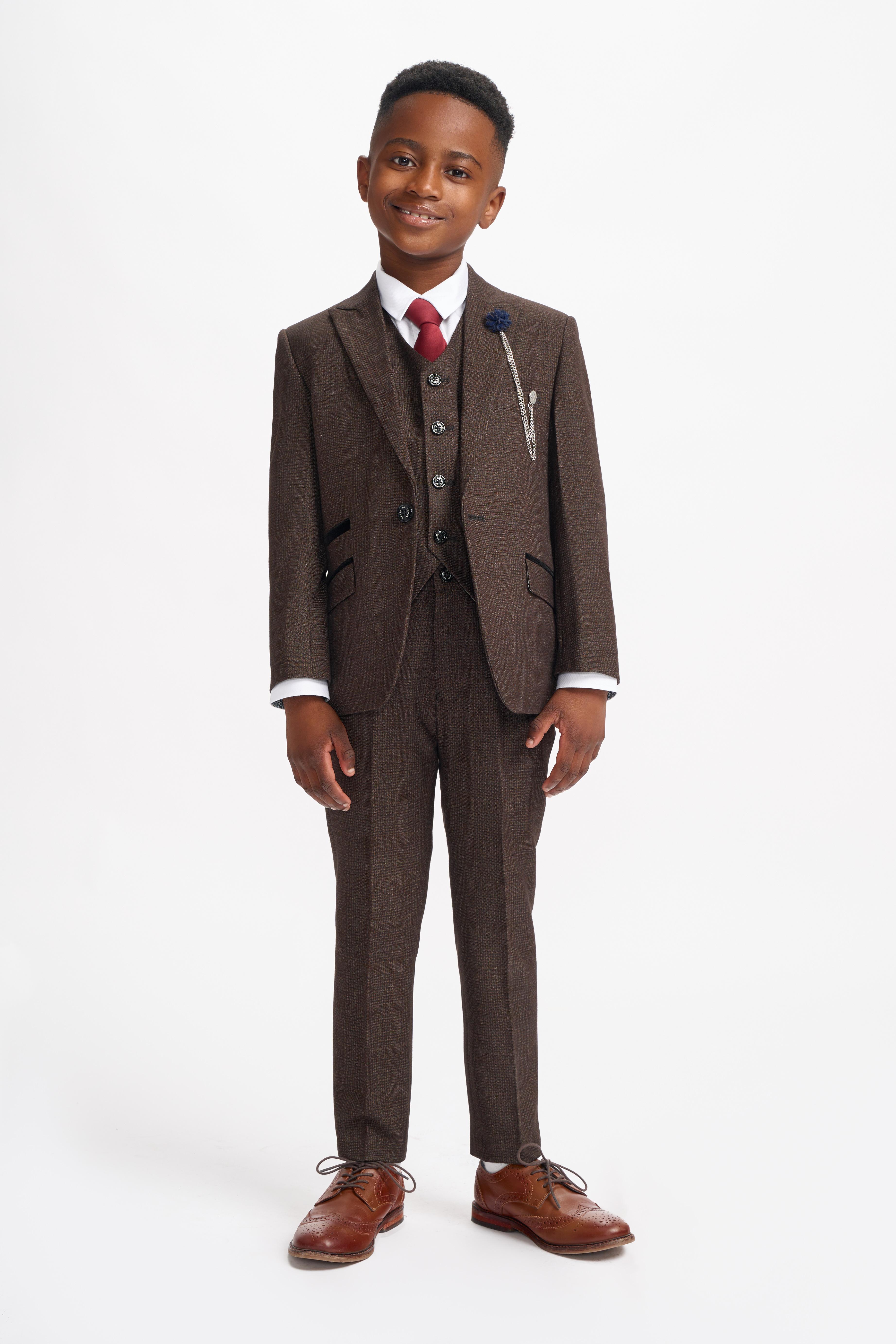 Boys Slim Fit Tweed Check Suit - CARIDI