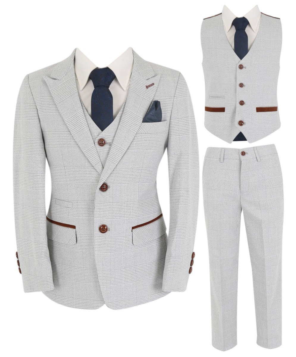 Boys Tailored Fit Tweed Check Suit - MARK